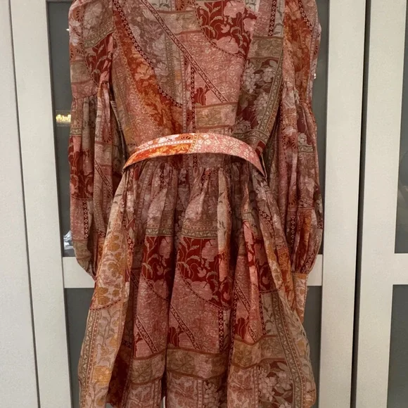 Zimmermann Kaleidoscope Tuxedo Frill Mini Dress Red Swirl Floral - Picture 5 of 5